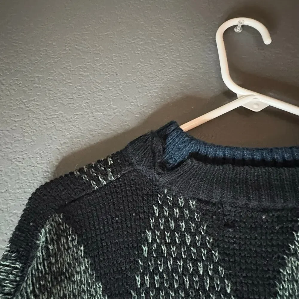 Vintage 90s Michael Gerald Knit Sweater Mens M  Green Geometric Grandpa Retro